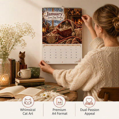 😻49% OFF | 2027 Cats Chillin' with Books Wall Calendar – Adorable Cat‑Book Art, Large Writing Blocks, Perfect Gift For Cat & Book Lovers!