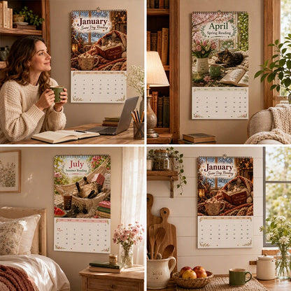 😻49% OFF | 2027 Cats Chillin' with Books Wall Calendar – Adorable Cat‑Book Art, Large Writing Blocks, Perfect Gift For Cat & Book Lovers!