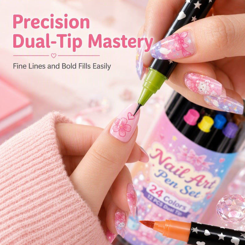 ⏳Time-Limited Special⏰24 Colors Dual Ended Nail Art Pens Set🪄🎨