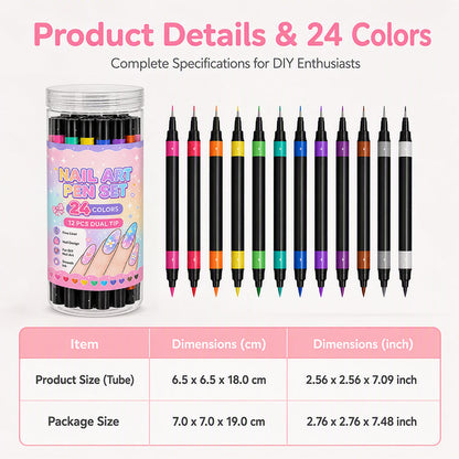 ⏳Time-Limited Special⏰24 Colors Dual Ended Nail Art Pens Set🪄🎨