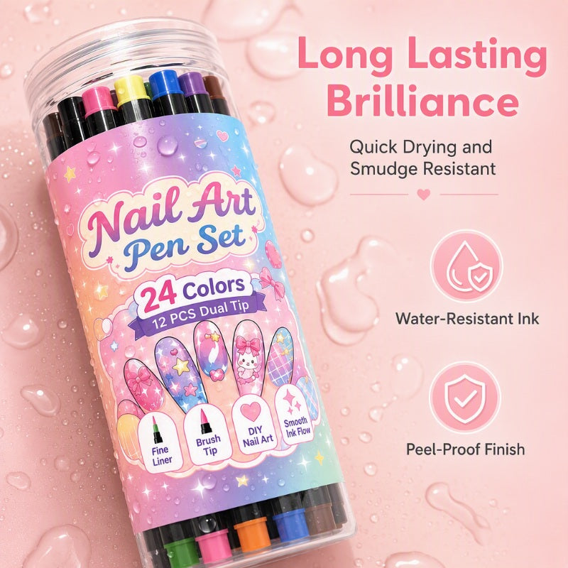 ⏳Time-Limited Special⏰24 Colors Dual Ended Nail Art Pens Set🪄🎨