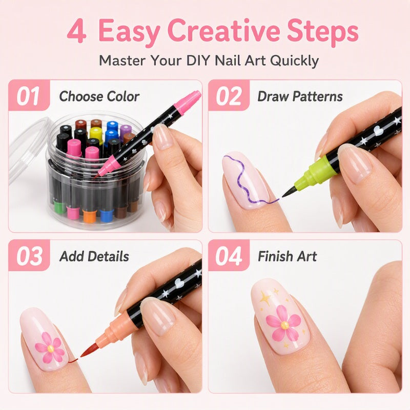 ⏳Time-Limited Special⏰24 Colors Dual Ended Nail Art Pens Set🪄🎨