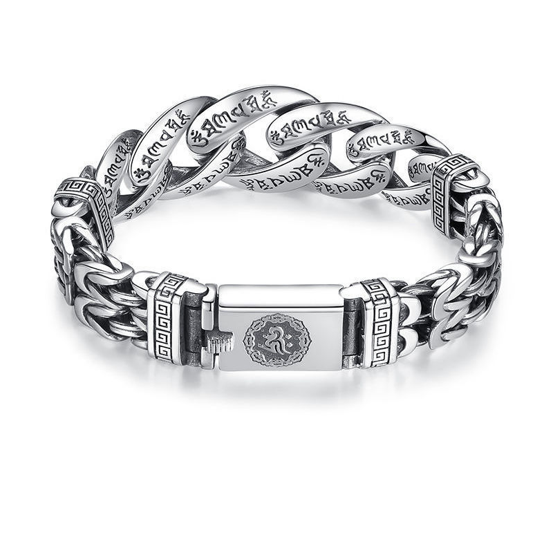 🔥 Men’s Vintage Mantra Bracelet – Six-Syllable Symbol Design with Layered Dual-Chain Style