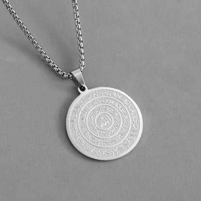 ✨  Stainless Steel Engraved Round Pendant Necklace – Tarnish‑Resistant, Polished, Two‑Tone ✨