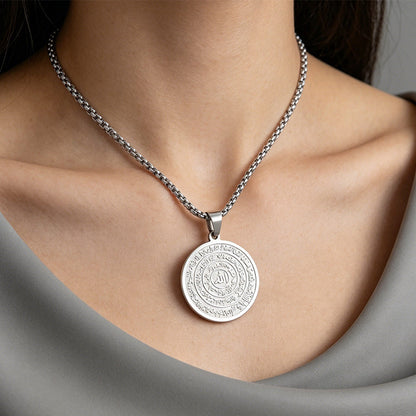 ✨  Stainless Steel Engraved Round Pendant Necklace – Tarnish‑Resistant, Polished, Two‑Tone ✨