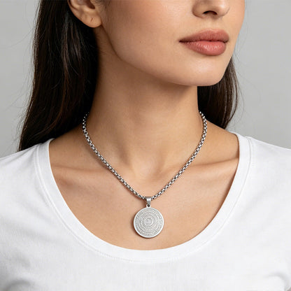 ✨  Stainless Steel Engraved Round Pendant Necklace – Tarnish‑Resistant, Polished, Two‑Tone ✨