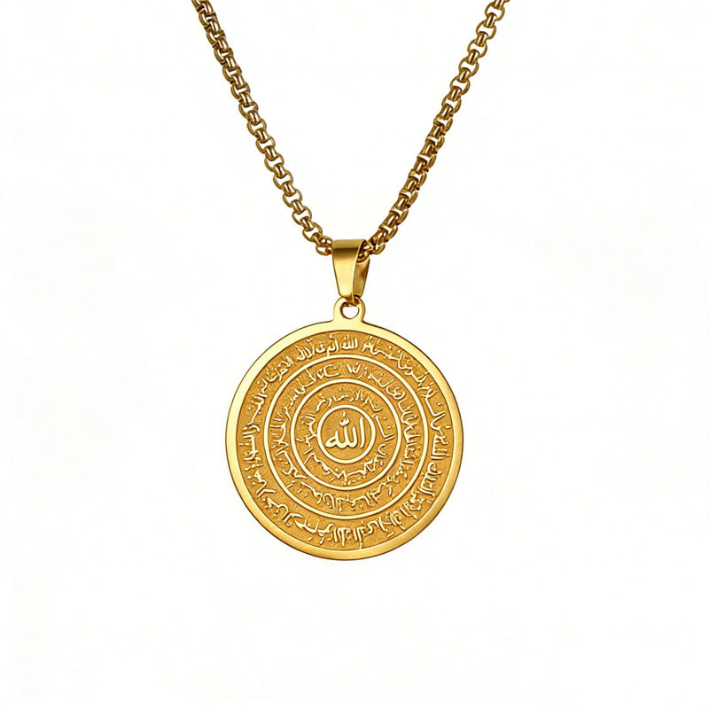 ✨  Stainless Steel Engraved Round Pendant Necklace – Tarnish‑Resistant, Polished, Two‑Tone ✨