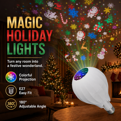 🎄Colorful Rotating Christmas Atmosphere Projector‑ E27 Socket Holiday Projection Light Bulb, 180° Adjustable Festive Pattern Lamp for Xmas Party Home Decor