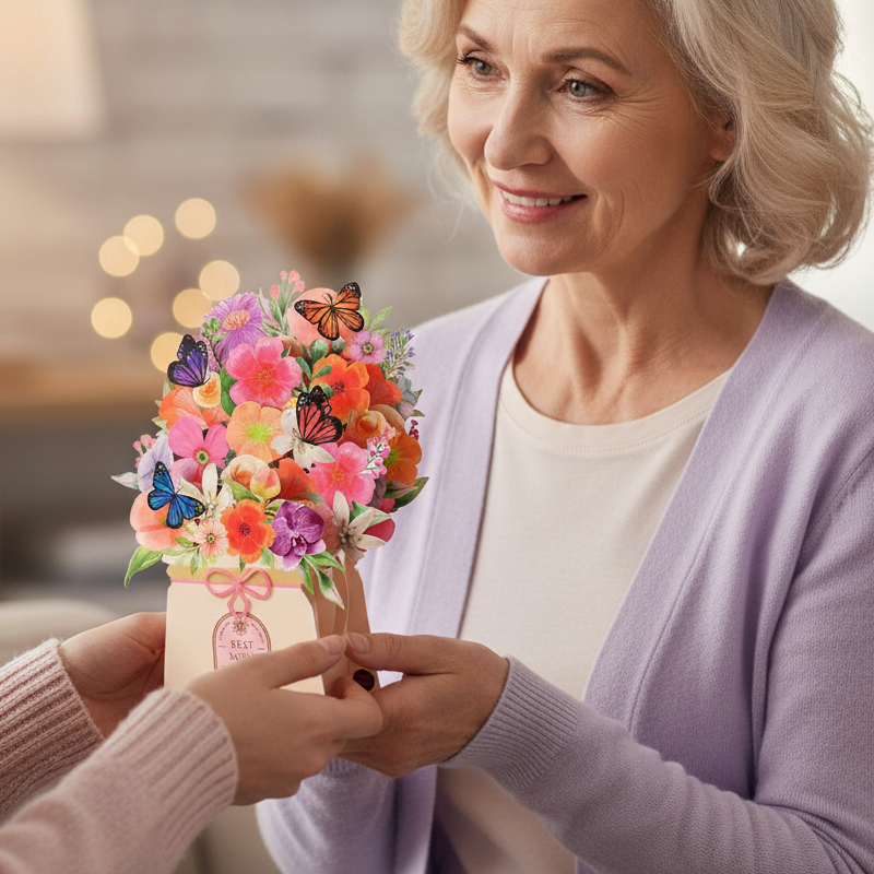 3D Pop-Up Musical Flower Bouquet Card with Lights