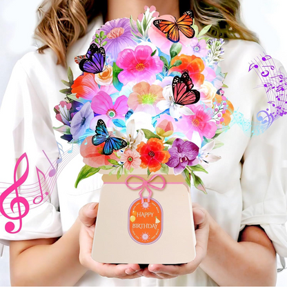 3D Pop-Up Musical Flower Bouquet Card with Lights