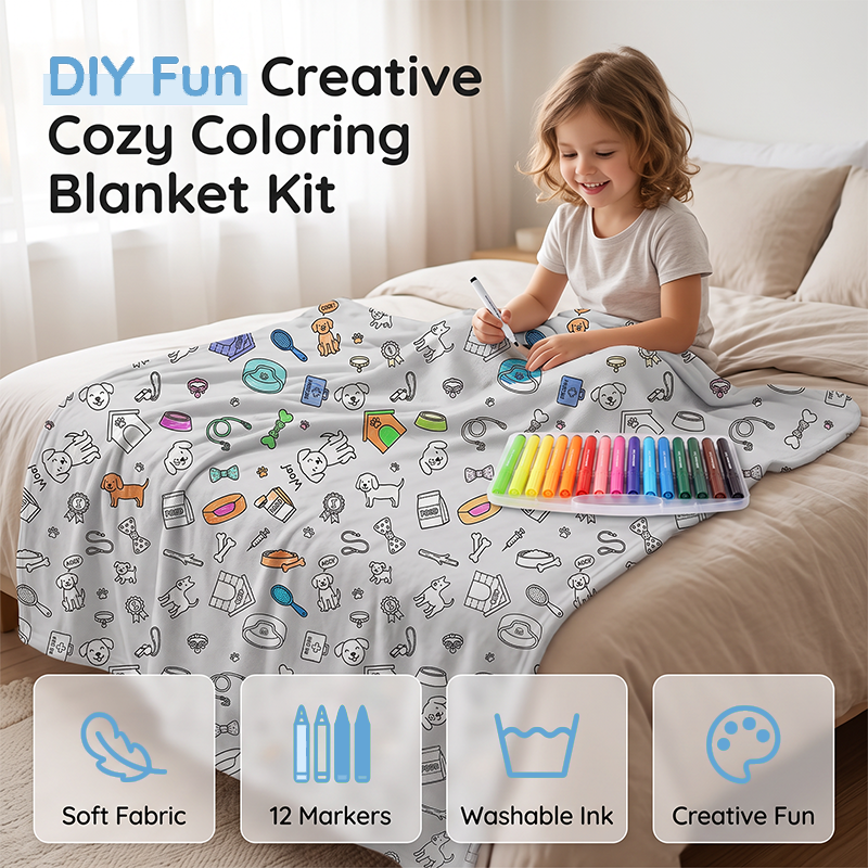 🏆 LIMITED-TIME 49% OFF! 🎨 DIY Coloring Blanket Kit: Ultra-Soft, Skin-Friendly, Washable Markers, Creative Fun for Kids & Adults