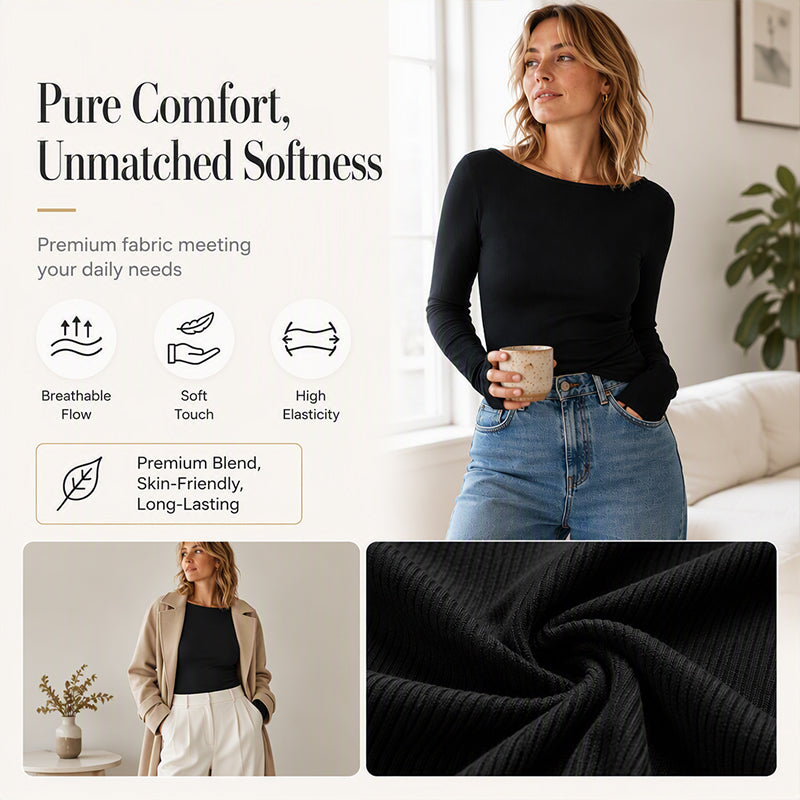 💖 Latest Design | Women's Boat-Neck Ribbed Knit Top