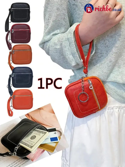 Square Leather Mini Card Wallet Coin Purse
