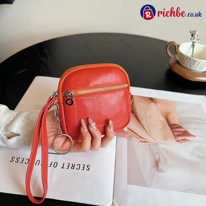 Square Leather Mini Card Wallet Coin Purse - Bright Orange