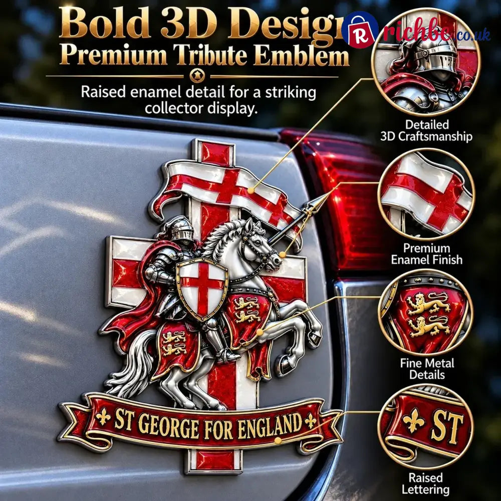 🛡️ “st George For England” Protection & Blessing Commemorative Metal Car Emblem - Buy 1 / Approx. 7-8 in