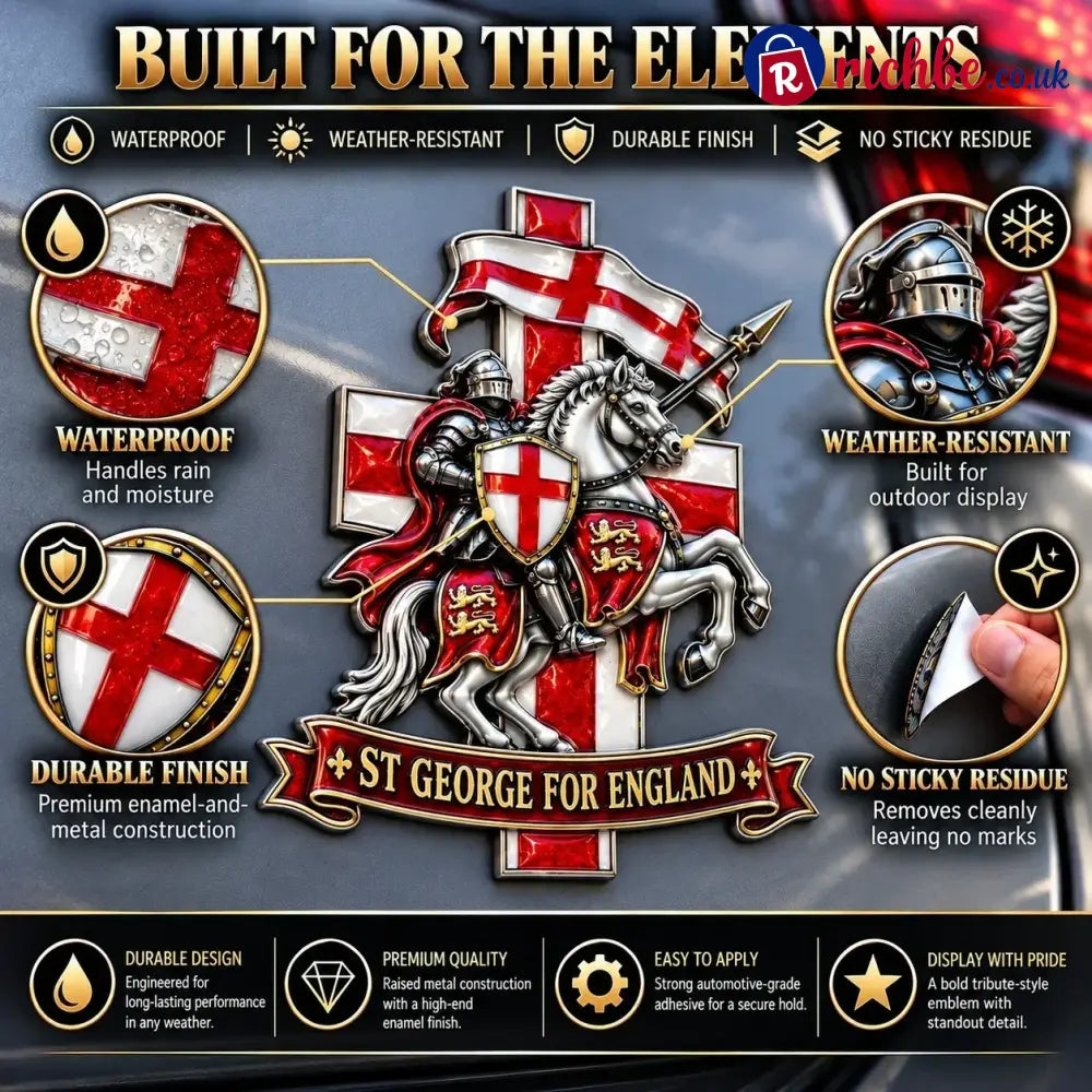 🛡️ “st George For England” Protection & Blessing Commemorative Metal Car Emblem - Buy 1 / Approx. 7-8 in