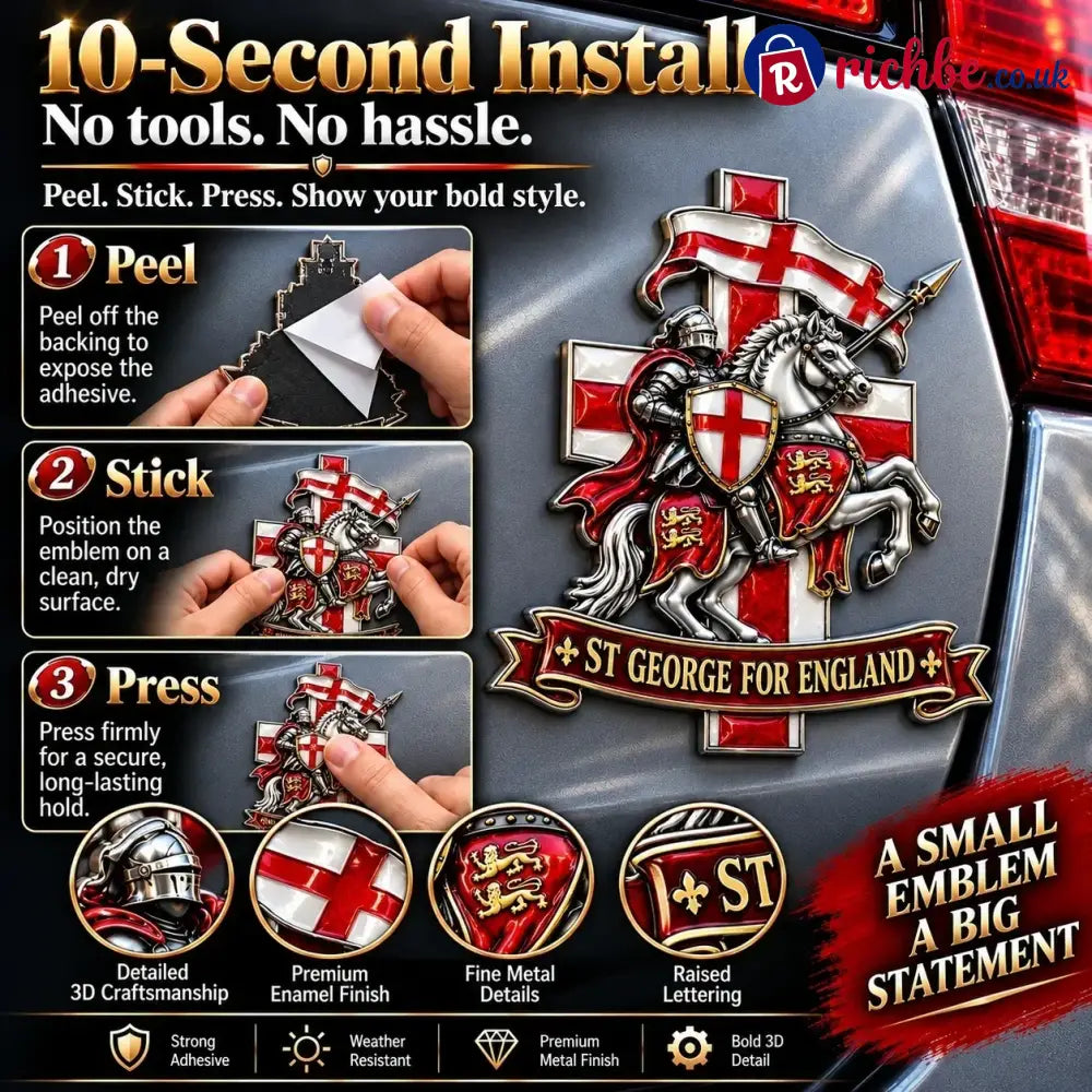 🛡️ “st George For England” Protection & Blessing Commemorative Metal Car Emblem - Buy 1 / Approx. 7-8 in