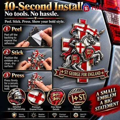 🛡️ “st George For England” Protection & Blessing Commemorative Metal Car Emblem - Buy 1 / Approx. 7-8 in