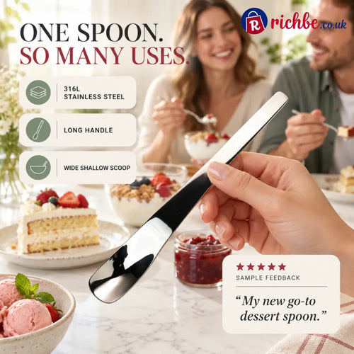Stainless Steel Dessert Spoon with Long Ergonomic Handle - Housewares & Kitchen