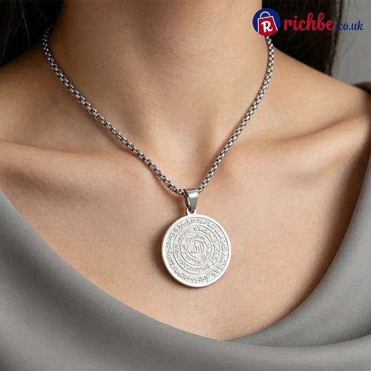 ✨ Stainless Steel Engraved Round Pendant Necklace – Tarnish‑Resistant Polished Two‑Tone ✨ - Silver - Hot Products