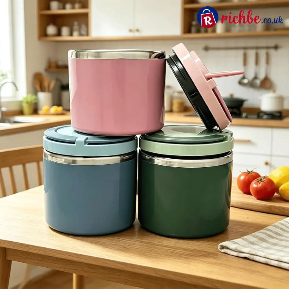 ✨Stainless Steel Insulated Lunch Box with Handle – Leakproof Stackable Food Container for Office School & Travel