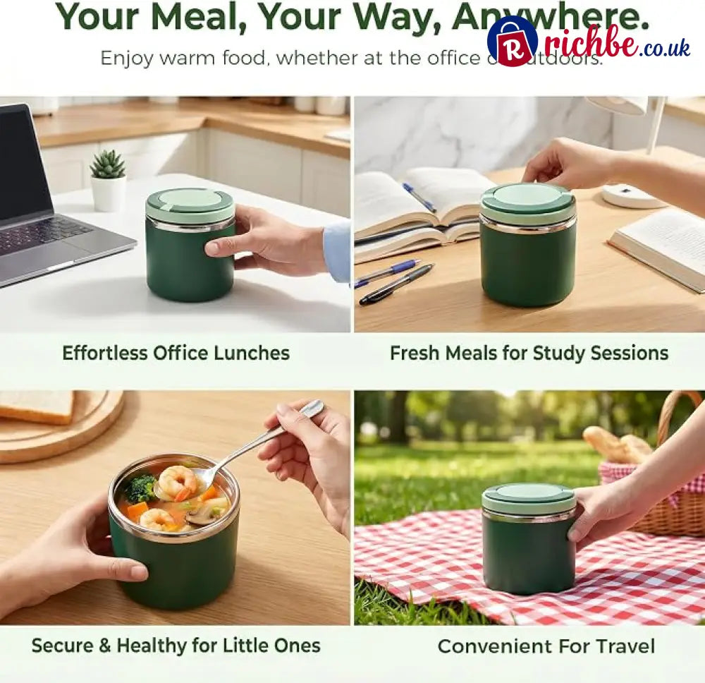 ✨Stainless Steel Insulated Lunch Box with Handle – Leakproof Stackable Food Container for Office School & Travel