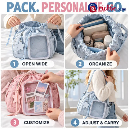 Star Print Multi-Compartment Shoulder Bag
