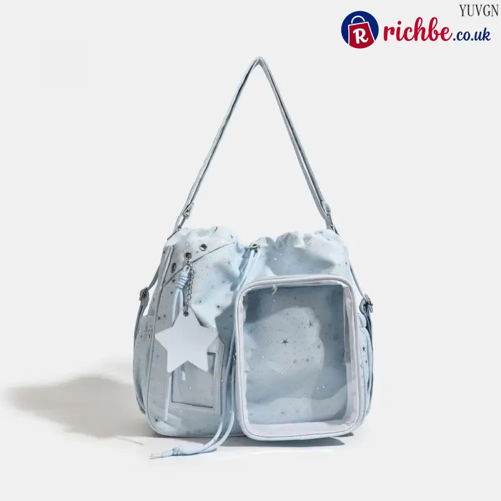 Star Print Multi-Compartment Shoulder Bag - Blue