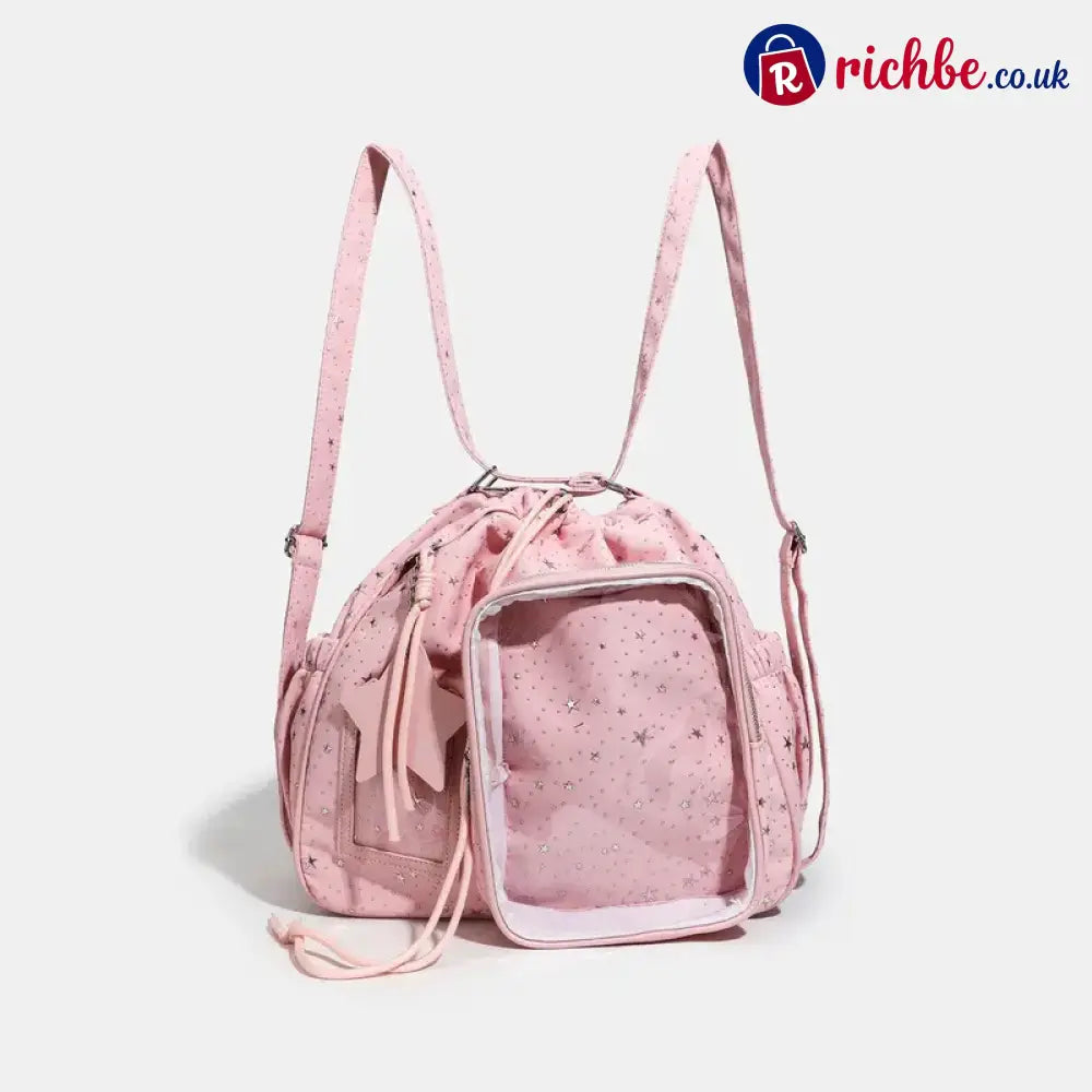 Star Print Multi-Compartment Shoulder Bag - Pink