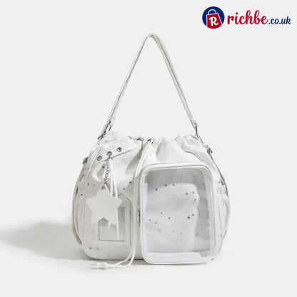 Star Print Multi-Compartment Shoulder Bag - White