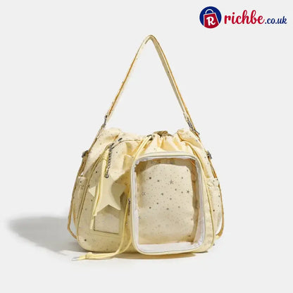 Star Print Multi-Compartment Shoulder Bag - Yellow