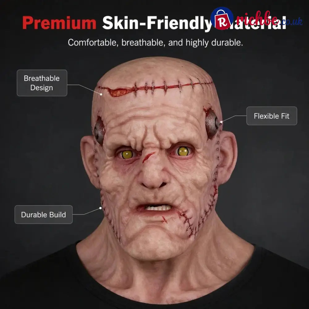 👹 Stitched Monster Full-Head Silicone Horror Mask | Costume Piece