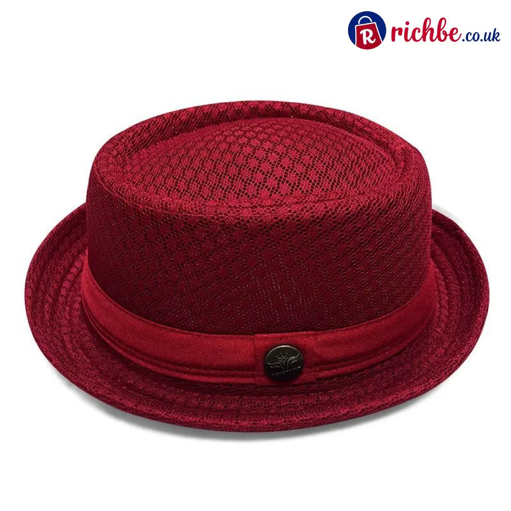 Summer Breathable Mesh Pork Pie Hat - Burgundy