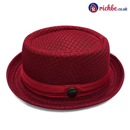 Summer Breathable Mesh Pork Pie Hat - Burgundy