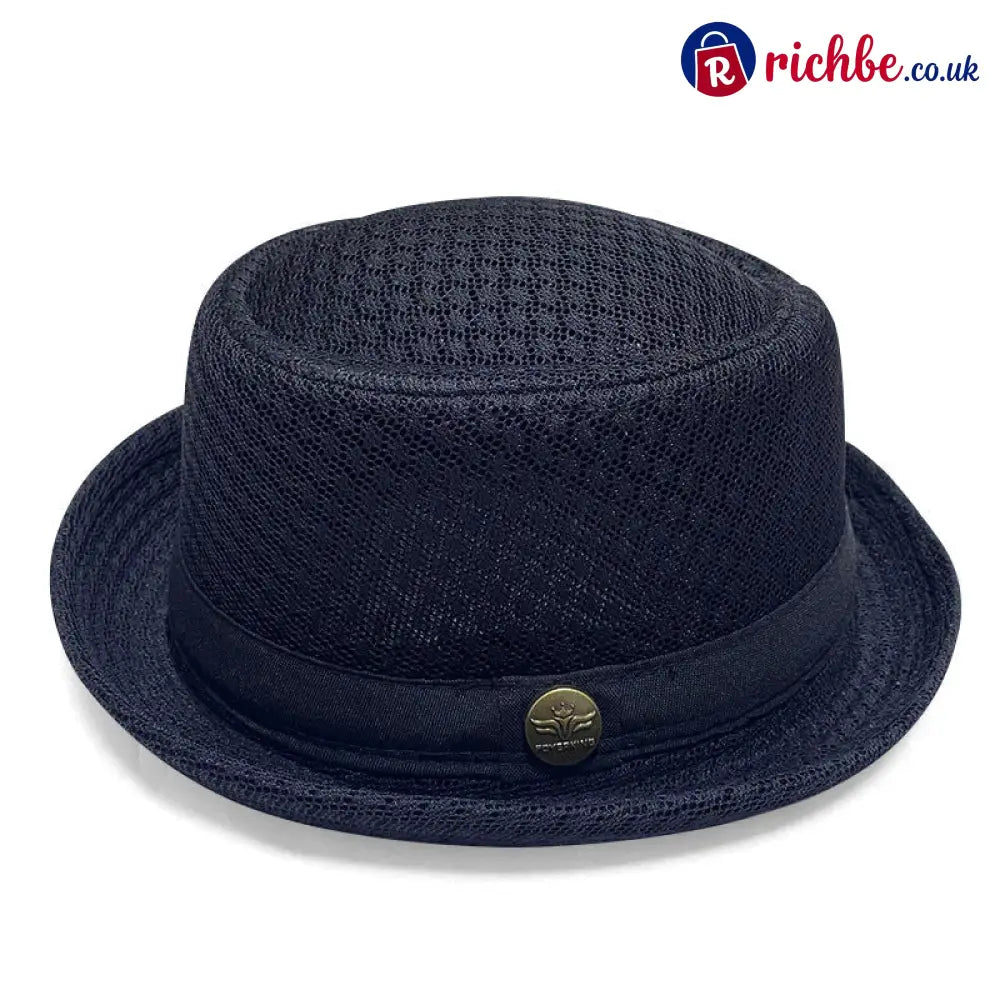 Summer Breathable Mesh Pork Pie Hat - Navy Blue
