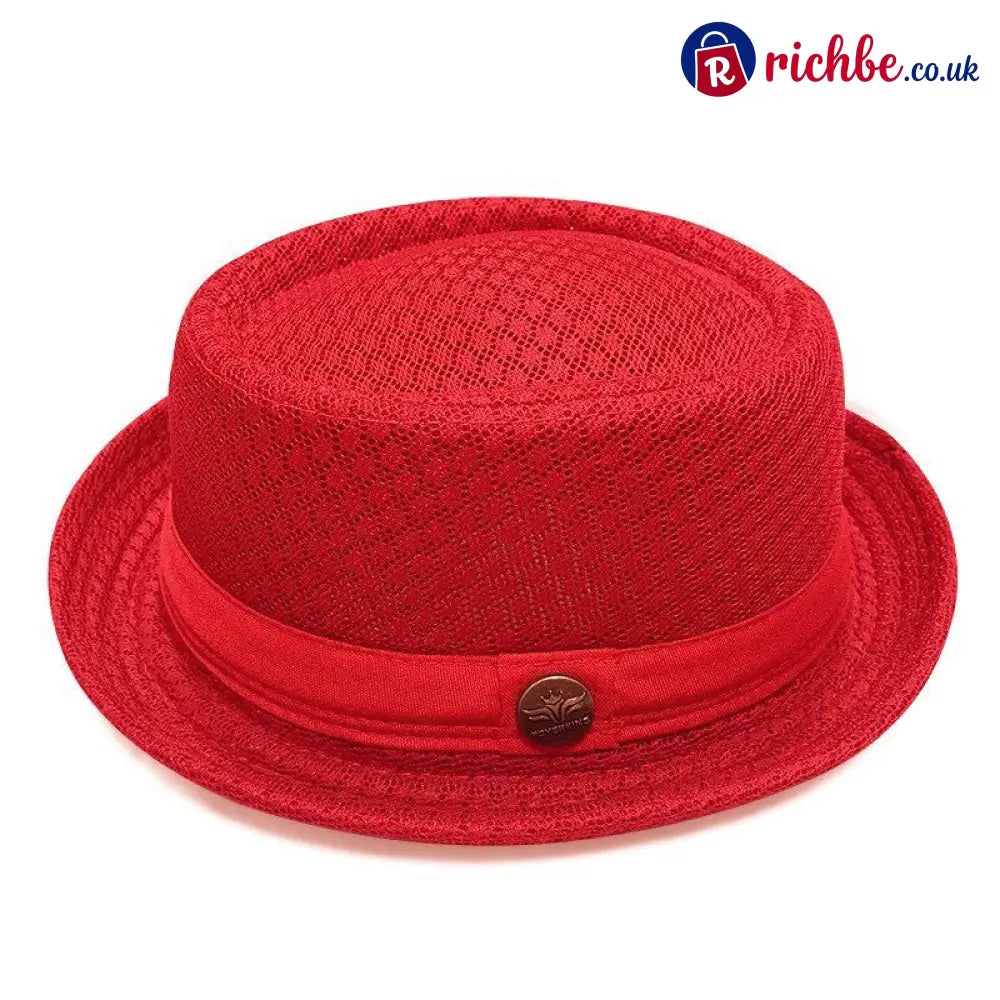 Summer Breathable Mesh Pork Pie Hat - Red