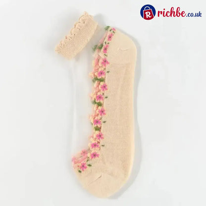 🥳SUMMER HOT SALE🥳💞50K+ SOLD!🔥Floral Lace Women’s Spring Summer Ankle Socks - Beige*7 pairs - Clothing & Accessories
