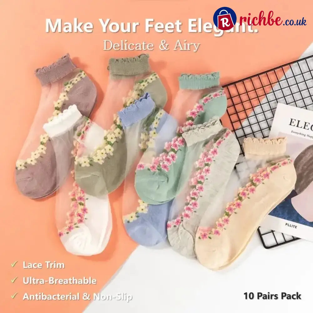 🥳SUMMER HOT SALE🥳💞50K+ SOLD!🔥Floral Lace Women’s Spring Summer Ankle Socks - Clothing & Accessories