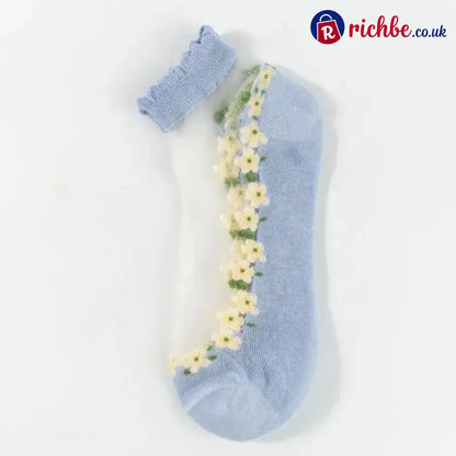 🥳SUMMER HOT SALE🥳💞50K+ SOLD!🔥Floral Lace Women’s Spring Summer Ankle Socks - Light Blue*7 pairs - Clothing & Accessories