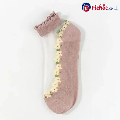 🥳SUMMER HOT SALE🥳💞50K+ SOLD!🔥Floral Lace Women’s Spring Summer Ankle Socks - Purple*7 pairs - Clothing & Accessories