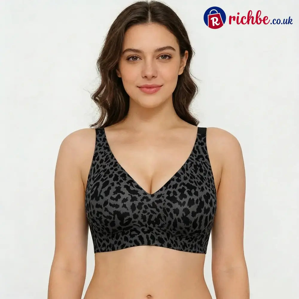 🏆🔥Super Firming Leopard Print Jelly Bra | Women Wirefree Bras 👍No More Sagging Breasts - 🔥Black / S