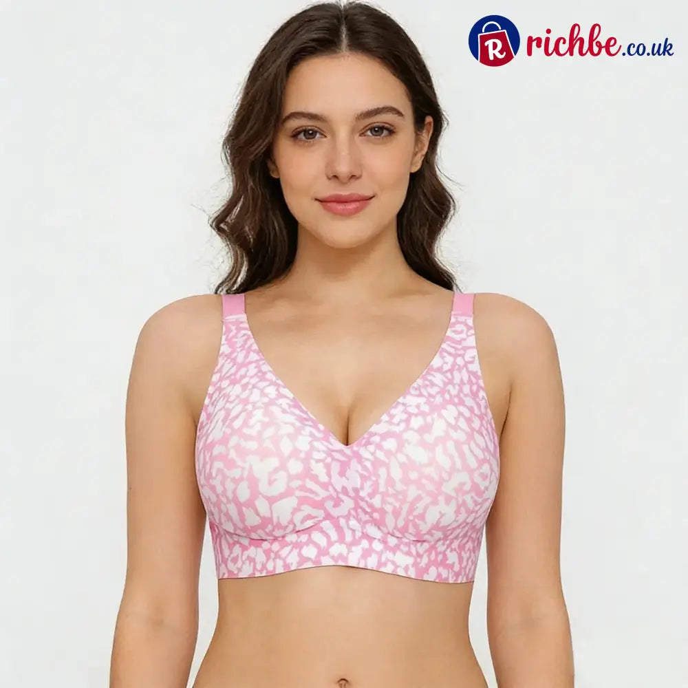 🏆🔥Super Firming Leopard Print Jelly Bra | Women Wirefree Bras 👍No More Sagging Breasts - 🔥Pink / S