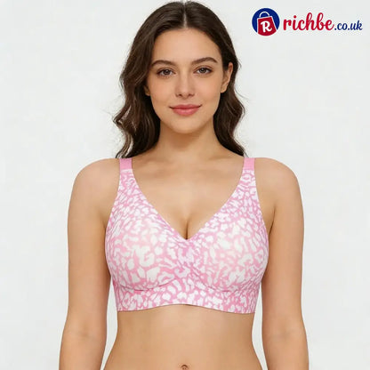 🏆🔥Super Firming Leopard Print Jelly Bra | Women Wirefree Bras 👍No More Sagging Breasts - 🔥Pink / S