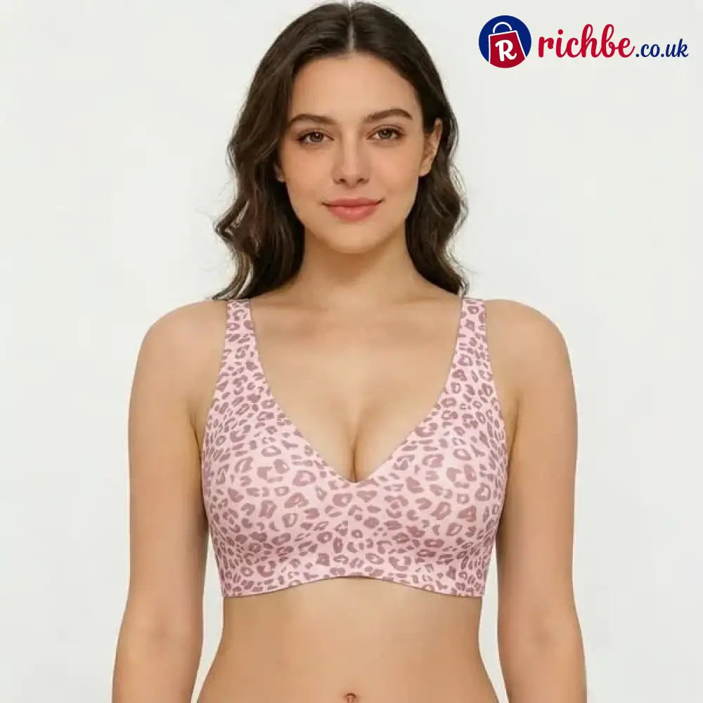 🏆🔥Super Firming Leopard Print Jelly Bra | Women Wirefree Bras 👍No More Sagging Breasts - Rose Red / S