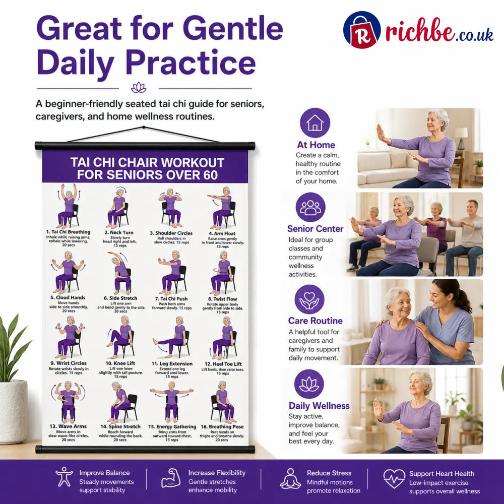 🔥Tai Chi Chair Workout Chart for Seniors (16 x 24 inches)