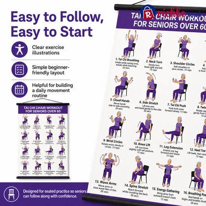 🔥Tai Chi Chair Workout Chart for Seniors (16 x 24 inches)