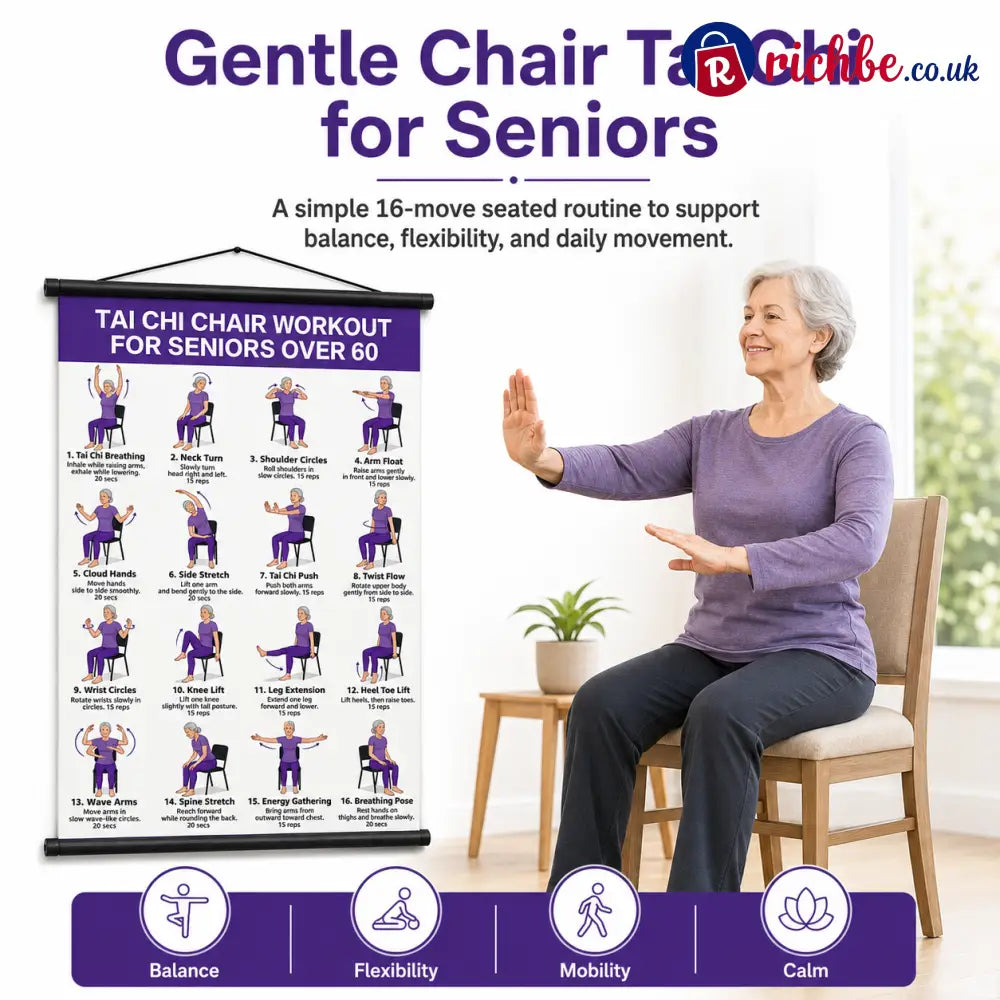 🔥Tai Chi Chair Workout Chart for Seniors (16 x 24 inches)