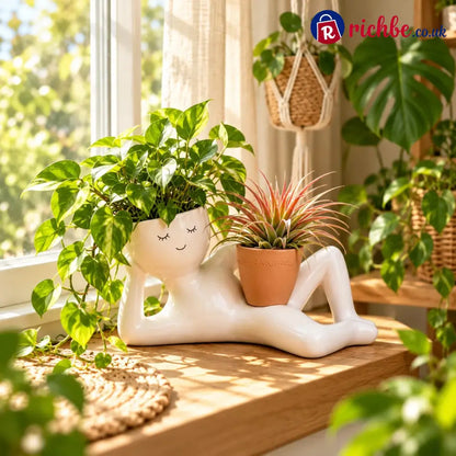 😴 The Lazy Lounger Ceramic Planter | The Desk Buddy Your Plants Deserve 🌿