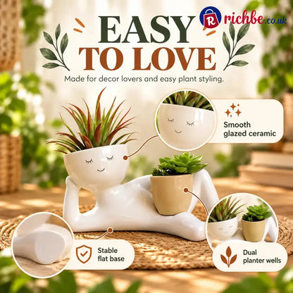 😴 The Lazy Lounger Ceramic Planter | The Desk Buddy Your Plants Deserve 🌿