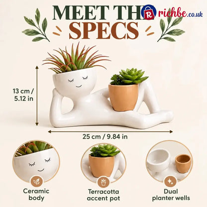 😴 The Lazy Lounger Ceramic Planter | The Desk Buddy Your Plants Deserve 🌿